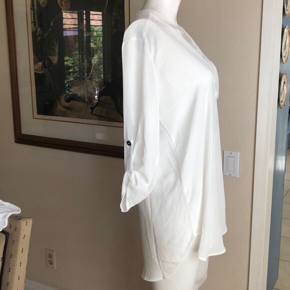 Lush White 3/4 Sleeve Collared Blouse Sz Small - Picture 5 of 8